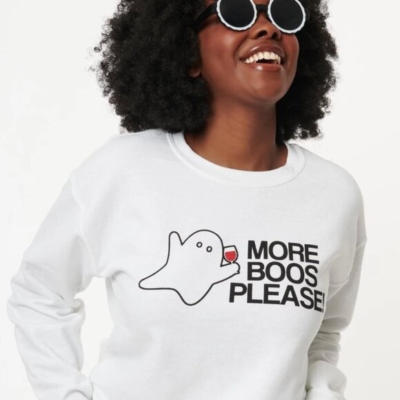 Unique Vintage More Boos Please Graphic Sweatshirt White Halloween Sz L # 0259 - Picture 4 of 5